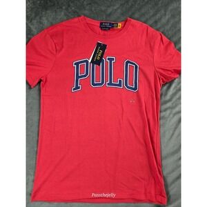 New Polo Ralph Lauren Shirt Mens Medium Red Athletic Fit Spellout Crew Neck Logo